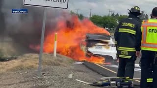 Firefighters face new challenges battling electric vehicle battery fires [upl. by Nylekoorb524]