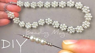 Easy Daisy Beaded Necklace Tutorial How to Make a Flower Necklace with Beads [upl. by Zetnas323]