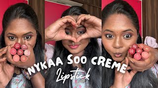 NYKAA SOO CRÈME LIPSTICK SWATCHES ON DEEP DUSKY SKIN  affordable  under rs300 [upl. by Loydie]