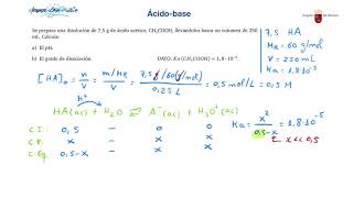 ÁCIDOBASE PROBLEMA 3 CÁLCULO PH DISOLUCIÓN DE ÁCIDO DÉBIL [upl. by Macfarlane]