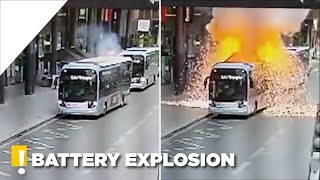 An Electric Bus Caught Fire After Battery Explosion in Paris [upl. by Arenahs]