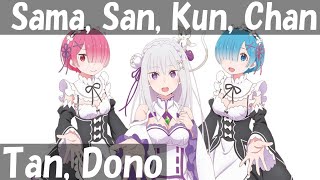 ReZeros Japanese Honorifics Sama San Kun Chan Tan Dono Explained [upl. by Naleag932]