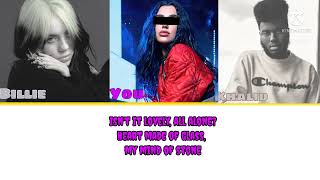 Lovely Karaoke trio color coded lyrics billie eilish ft khalid [upl. by Leiand]