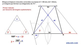 1º Trapecio isósceles dadas sus bases y el ángulo entre las diagonales 1º POR BISECTRIZ DEL ÁNGULO [upl. by Kristos]