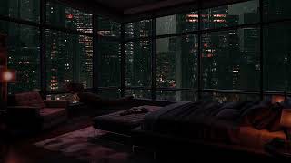 View Of The City In The Rain Through Large Windows  Relax In A Luxury Room In New York [upl. by Nawaj]