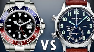 Rolex GMTMaster 2 quotPepsiquot vs Patek Philippe 5524G Calatrava Pilot Travel Time 116719 BLRO v 5524G [upl. by Ekaj]