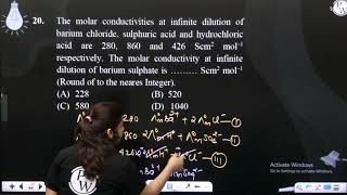 The molar conductivities at infinite dilution of barium chloride sulphuric acid and hydrochlori [upl. by Atisor]