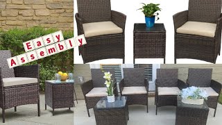 How To Assemble 3Piece Devoko Rattan Patio Furniture set [upl. by Naihr]