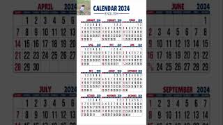 Calendar 2024 English  2024 Ka Calendar  English [upl. by Namron]