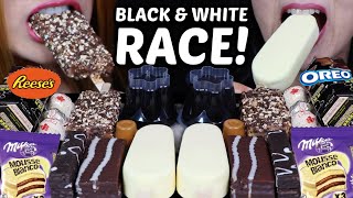 ASMR BLACK amp WHITE DESSERT RACE GIANT CHOCOLATE ICE CREAM MILKA ALFAJOR OREO REESES FERRERO 먹방 [upl. by Aisac]