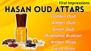 Hasan Oud Attars  Golden Oud  Silver Oud  Amber Oud  Amber Rose  Mukhallat Arabian Fresh Rose [upl. by Akihc]