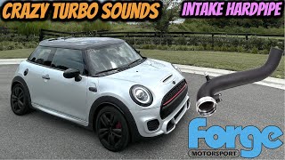 Mini Cooper Forge Motorsports Air Intake Hardpipe  Loud Turbo Sounds [upl. by Egni]