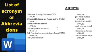how to insert or generate list of abbreviations or acronyms in microsoft word [upl. by Des]