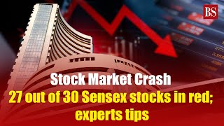 Stock Market Crash 27 out of 30 Sensex stocks in red experts tips [upl. by Gladine]