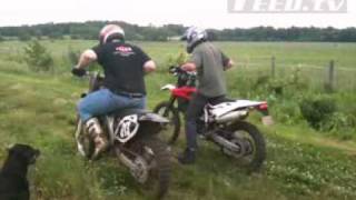 Husqvarna TE510 vs CRF450R Drag Race [upl. by Namrej]