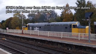 37674 taking over Royal Scotsman duties plus other trains at Aviemore 111024 [upl. by Ecilahc]