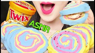 ASMR COTTON CANDY TWIX ICE CREAM SANDWICH 썰어먹는 솜사탕 트윅스 아이스크림 먹방 EATING SOUNDS [upl. by Farmelo655]