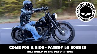 Blacked out 2012 Harley Davidson Fatboy Lo Custom Bobber build  Riding Video [upl. by Silverstein]