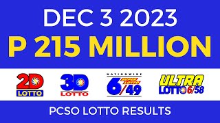 Lotto Result December 3 2023 9pm PCSO [upl. by Hurwitz]