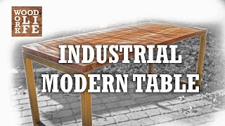 Industrial Modern Table w Gilded Steel Base  Woodworking Builds [upl. by Orran]