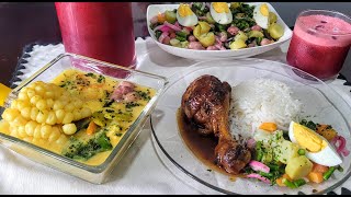 ALMUERZO ECUATORIANO COMPLETO Locro  arroz con pollo a la coca cola con ensalada de vainitas [upl. by Norbel78]