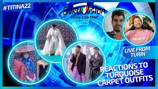 LIVE FROM TURIN  EUROVISION 2022  REACTIONS TO THE OUTFITS ON THE TURQUOISE CARPET [upl. by Enytnoel681]