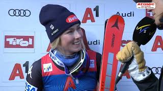 Mikaela Shiffrin 🇺🇸  Lienz women slalom Dec 29 2023 post race interview sheskis atomic [upl. by Eleazar468]