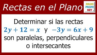 DETERMINAR SI DOS RECTAS SON PARALELAS PERPENDICULARES O INTERSECANTES [upl. by Narih]