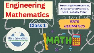 Gate Geomatics  Engineering Mathematics Lecture 1 Surveying MeasurementsAccuracyPrecisionMPV [upl. by Kirtap519]