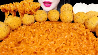 ASMR CHEESY CARBO FIRE NOODLE CHICKEN CHEESE BALL 까르보불닭 뿌링클 치킨 치즈볼 먹방 EATING SOUNDS MUKBANG [upl. by Llehsad]