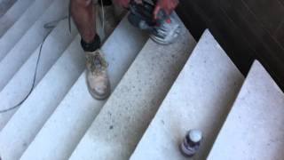 Polishing a concrete step on a staircase [upl. by Esinel]