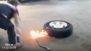 Science Behind Using Fire To Mount Car Tires [upl. by Tekcirk]