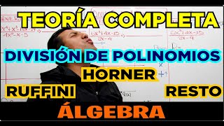 DIVISIÓN DE POLINOMIOS  HORNER  RUFFINI  RESTO  ÁLGEBRA TEORÍA COMPLETA [upl. by Zeculon]