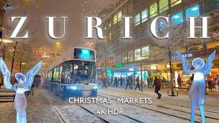 ZURICH SWITZERLAND 🇨🇭 Christmas Markets amp Snowfall Walking tour 4K Spirit of winter [upl. by Adnalohs]