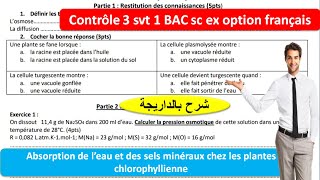 Contrôle 3 svt 1 Bac sc ex option français absorption de leau et des sels minéraux شرح بالداريجة [upl. by Pirnot454]