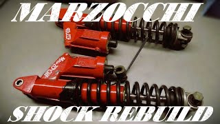 How to rebuild Old Skool Marzocchi Strada Shocks Suspension service for the Suzuki GSX 750 Project [upl. by Nafets701]