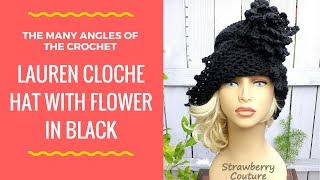 Lauren Mobius Crochet Cloche Hat with Flower in Black for Women strawberrycouture [upl. by Whitcher]