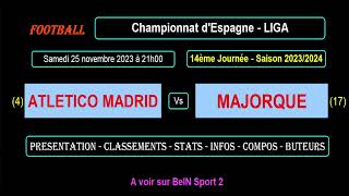 ATLETICO MADRID  MAJORQUE  match de football de la 14ème journée de Liga  Saison 20232024 [upl. by Leanora399]