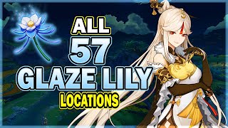 All 57 Glaze Lily Locations  Efficient Farming Route  Genshin Impact  Yun Jin Ningguang Material [upl. by Airotnahs609]