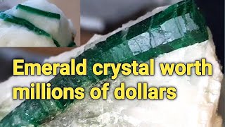 Rare Emerald Crystals in Calcite Stone  Millions of dollars worth emerald crystals  emerald stone [upl. by Omrellig240]