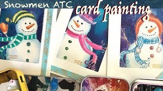 Gouache Cretacolor Aqua Briques amp Stics Snowmen ATC Paintings [upl. by Harahs795]