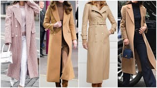 Most beautiful trendy winter long coats designs ideas for ladies 2024 [upl. by Eelac]