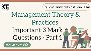 Calicut University 1st Sem BBA Management Theory amp Practices Important 3 mark Questions Part 1 [upl. by Robins319]