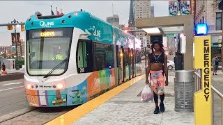 Brand New Streetcar Tram Trollies Return Detroit Michigan Q Line Passenger Trains In Michigan [upl. by Aicemak]