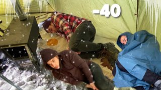 EXTREME 40C WINTER CAMPING ALONE in a Hot Tent WINTER CAMP FREEZING COLD [upl. by Shamus65]