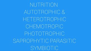 Nutrition autotrophic chemotropic phototrophic holozoic parasitic saprophytic symbiotec [upl. by Nirok378]