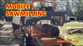 Mobile Sawmilling Poplar Logs for a customer on the Norwood LM30 Portable Sawmill [upl. by Boleslaw374]