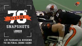 BC Lions 70th Season Snapshots  2000 Season Lui Passaglia rushing TD in Final Home Game [upl. by Fons]