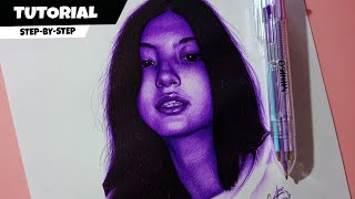 How To Draw with Ballpoint Pen  STEP BY STEP FullProcess  Realistic Drawing  Tutorial [upl. by Haleehs959]