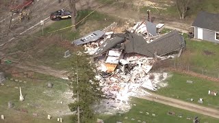 AERIAL VIDEO House destroyed by semi truck in Macomb Township [upl. by Ehcadroj]